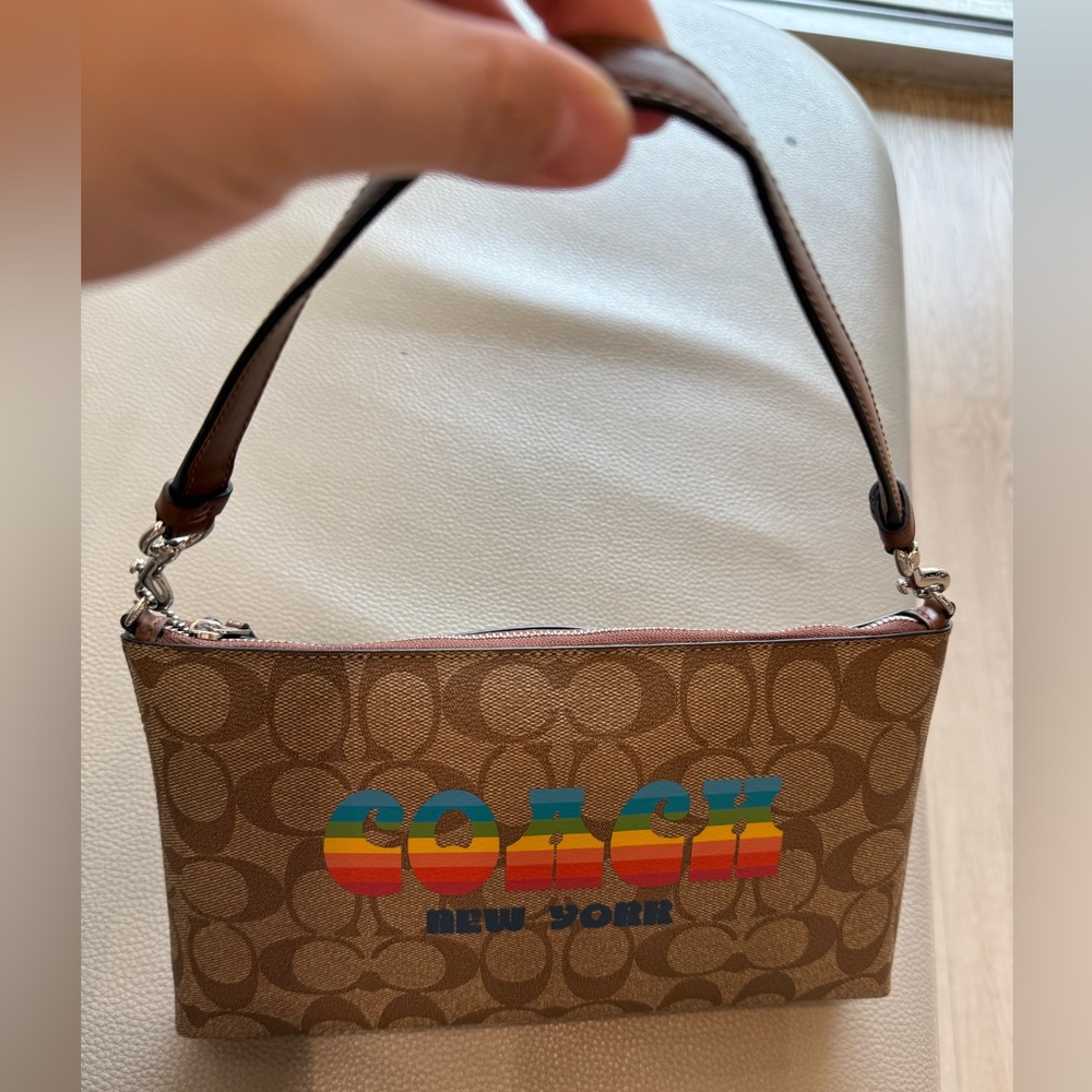 Coach Brown Monogram Shoulder Bag with Rainbow Detail
